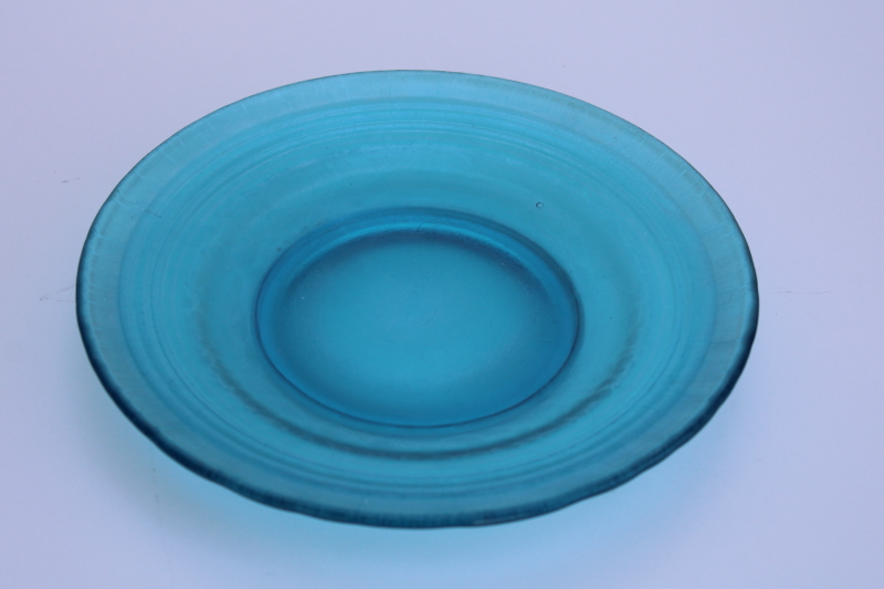 photo of Celeste blue vintage Fenton stretch glass plate, azure iridescent art glass #1