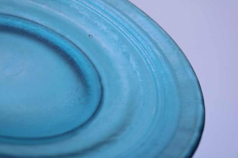 photo of Celeste blue vintage Fenton stretch glass plate, azure iridescent art glass #3