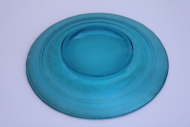photo of Celeste blue vintage Fenton stretch glass plate, azure iridescent art glass #4
