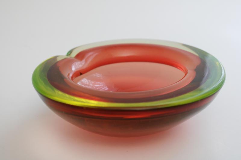 photo of Cenedese Murano glass geode bowl or ashtray, mid-century mod vintage vaseline / orange glass #5