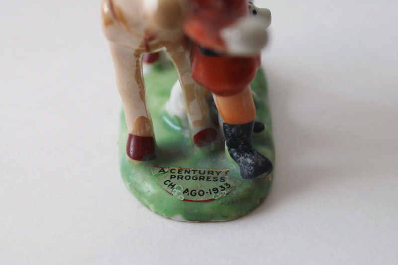 photo of Century of Progress 1933 vintage Japan china figurine, miniature horse rider in hunt coat w/ dog #2