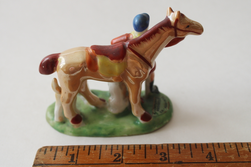 photo of Century of Progress 1933 vintage Japan china figurine, miniature horse rider in hunt coat w/ dog #3
