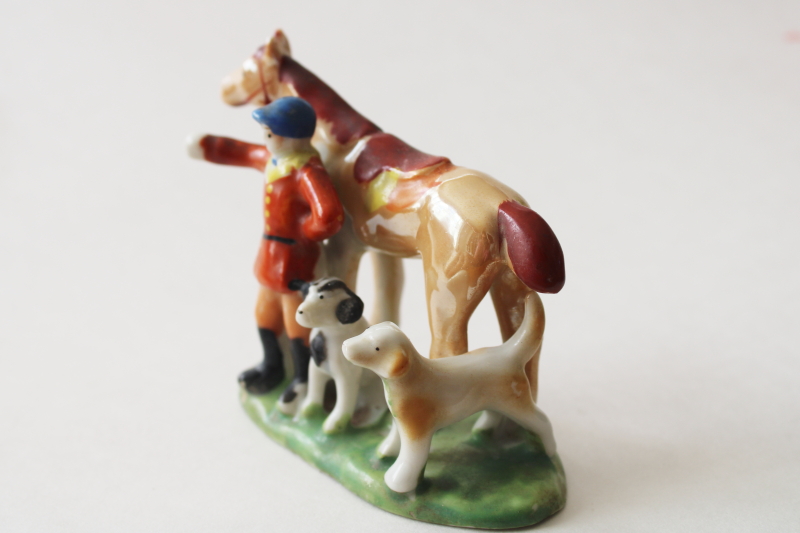 photo of Century of Progress 1933 vintage Japan china figurine, miniature horse rider in hunt coat w/ dog #5
