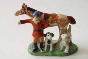 catalog photo of Century of Progress 1933 vintage Japan china figurine, miniature horse rider in hunt coat w/ dog 