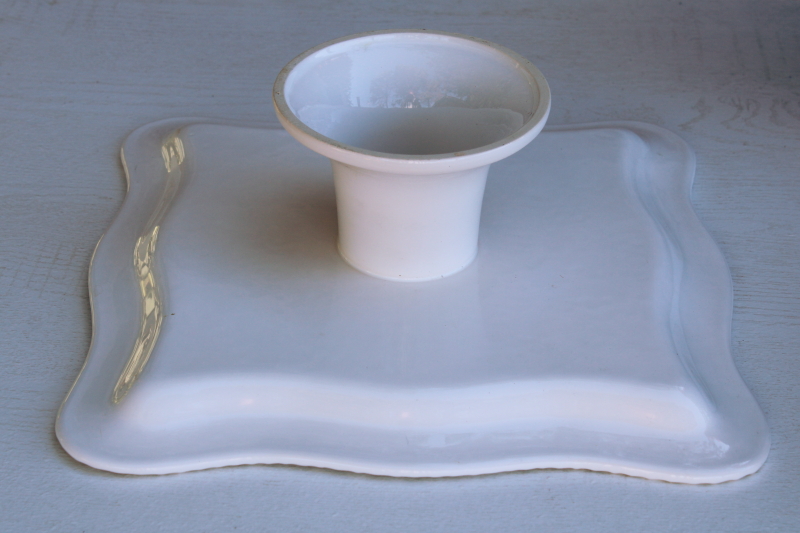 photo of Ceriart Portugal pottery all white earthenware ceramic cake stand, square shape cake plate #4