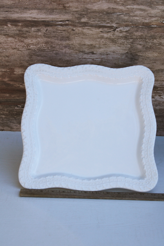 photo of Ceriart Portugal pottery all white earthenware ceramic cake stand, square shape cake plate #6