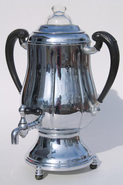 photo of Champion chrome percolator, vintage electric coffee maker, art deco pot w/ bakelite handles #1