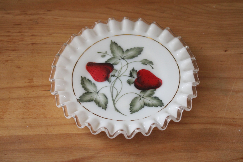 photo of Charleton line hand painted Fenton silver crest glass plate w/ strawberries #1