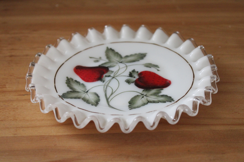 photo of Charleton line hand painted Fenton silver crest glass plate w/ strawberries #2