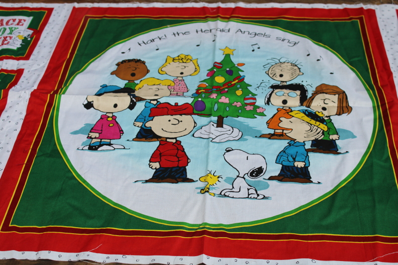 photo of Charlie Brown Christmas Peanuts Snoopy, Woodstock & the gang print cotton fabric craft panel  #1
