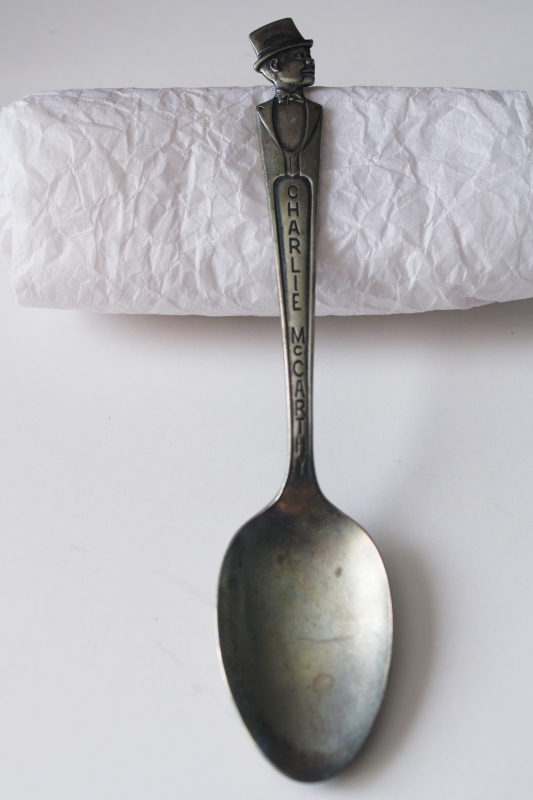 photo of Charlie McCarthy vintage child sized spoon, Duchess silver plate  #1