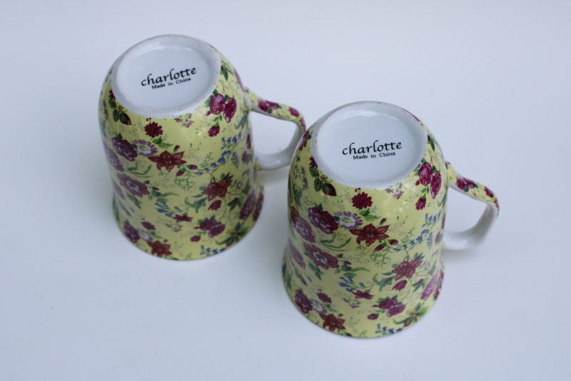 photo of Charlotte chintz china mugs, sweet pretty vintage style floral on yellow  #3
