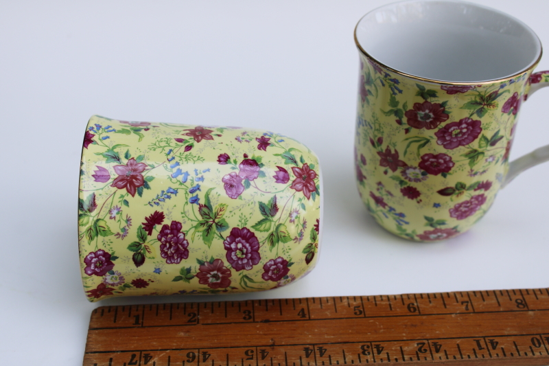 photo of Charlotte chintz china mugs, sweet pretty vintage style floral on yellow  #5
