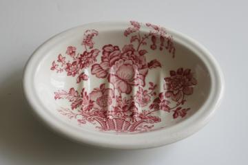 catalog photo of Charlotte red transferware toile floral soap dish, vintage Royal Crownford Staffordshire china 