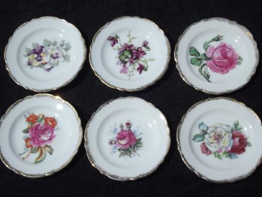 photo of Chase hand-painted Japan vintage flowered china butter pat plates set #1