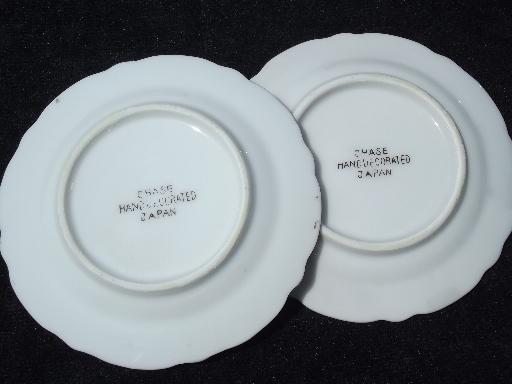 photo of Chase hand-painted Japan vintage flowered china butter pat plates set #3