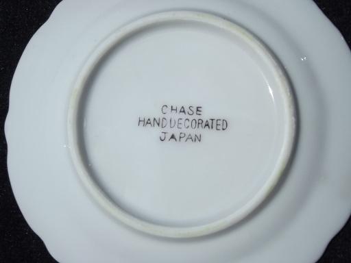 photo of Chase hand-painted Japan vintage flowered china butter pat plates set #4