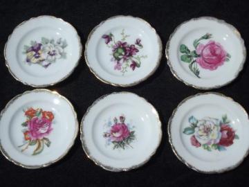 catalog photo of Chase hand-painted Japan vintage flowered china butter pat plates set