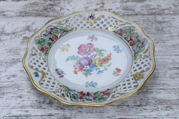 catalog photo of Chateau Dresden painted floral reticulated china plate open rose, vintage US Zone Schumann Bavaria