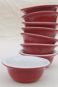 catalog photo of Chefsware red & white ironstone bowls, vintage nantucket pink color small baking dishes