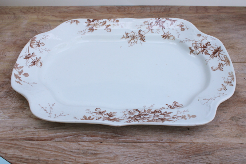 photo of Chelsea brown aesthetic floral transferware china, antique white ironstone platter #3