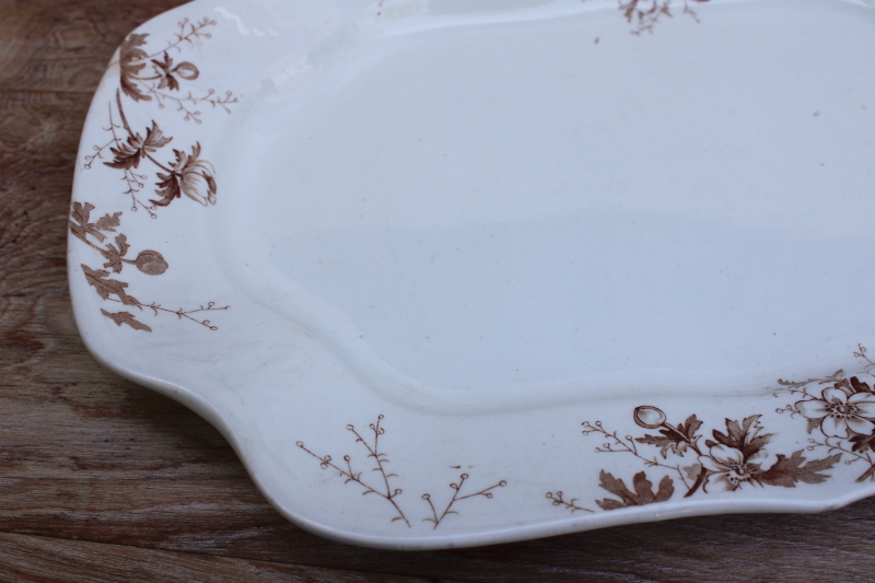 photo of Chelsea brown aesthetic floral transferware china, antique white ironstone platter #5