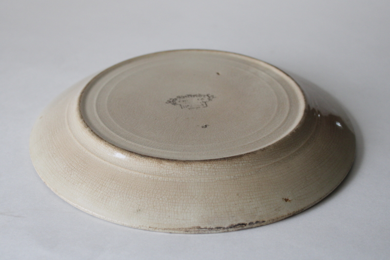 photo of Chelsea brown transferware antique china plate, shabby stained crazed old ironstone china #4