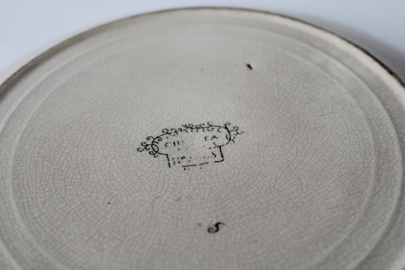 photo of Chelsea brown transferware antique china plate, shabby stained crazed old ironstone china #5