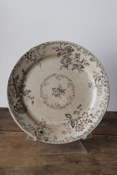 catalog photo of Chelsea brown transferware antique china plate, shabby stained crazed old ironstone china 