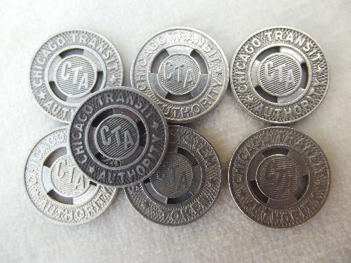 photo of Chicago Transit Authority token lot, old embossed metal coin CTA tokens  #1