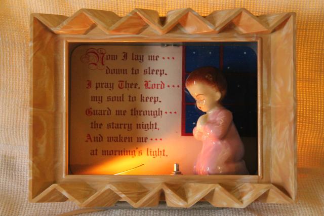 photo of Child's Prayer nursery night light, mid-century vintage lighted shadowbox w/ figurine #1