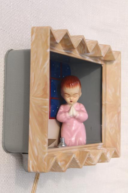 photo of Child's Prayer nursery night light, mid-century vintage lighted shadowbox w/ figurine #7