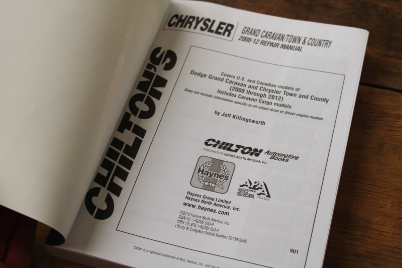 photo of Chilton repair manual Chrysler Town & Country Dodge Grand Caravan 2008 2012  #2