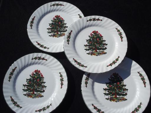 photo of China holiday dinner plates, Christmas Village green and red tree #1