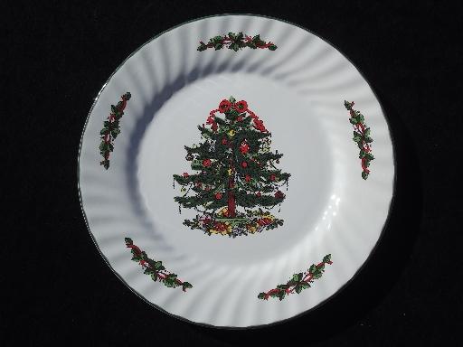 photo of China holiday dinner plates, Christmas Village green and red tree #2