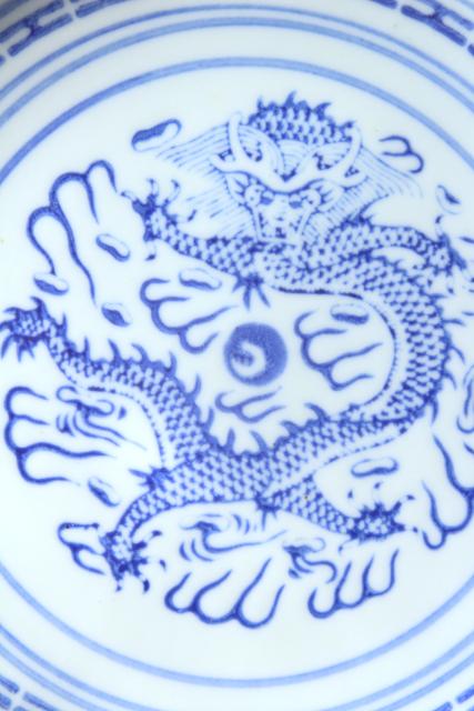 photo of Chinese blue & white rice grain porcelain, vintage bowls, spoons, plates made in China #8