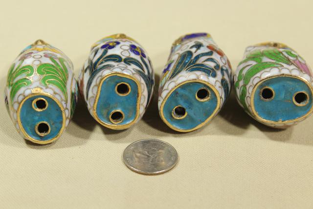 photo of Chinese cloisonne enameled brass figurines, 1980s 1990s vintage collection of owls #6