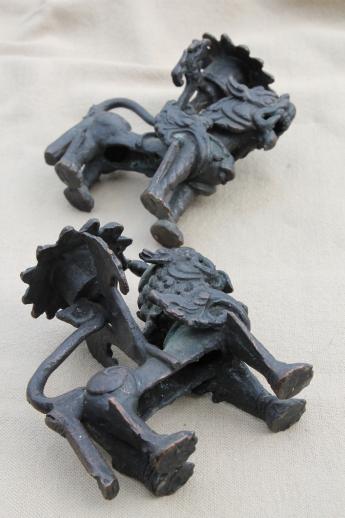 photo of Chinese fu dog candle holders, old bronze foo dogs w/ black cast iron finish #9