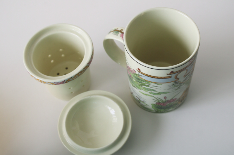 photo of Chinese tea mug w/ lid and porcelain tea strainer infuser, Bao Yu ladies in garden  #3