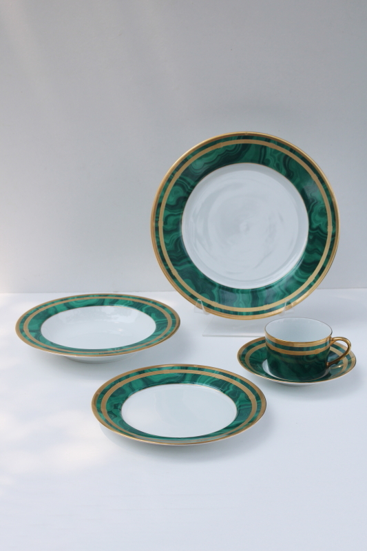 photo of Christian Dior Malachite china green w/ gold, unused vintage place setting five pieces #1