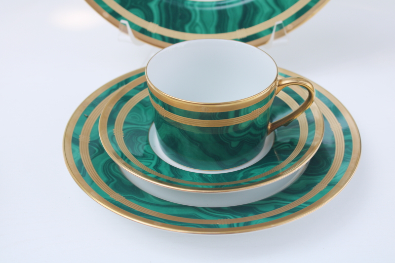 photo of Christian Dior Malachite china green w/ gold, unused vintage place setting five pieces #7