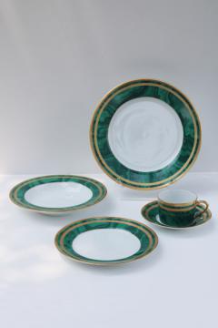 catalog photo of Christian Dior Malachite china green w/ gold, unused vintage place setting five pieces