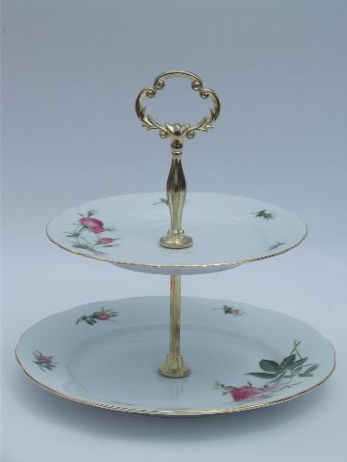 photo of Christineholm pink rose two-tier serving stand, tiered china cake plate #1