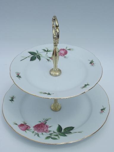 photo of Christineholm pink rose two-tier serving stand, tiered china cake plate #3