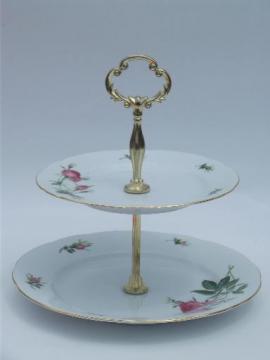 catalog photo of Christineholm pink rose two-tier serving stand, tiered china cake plate