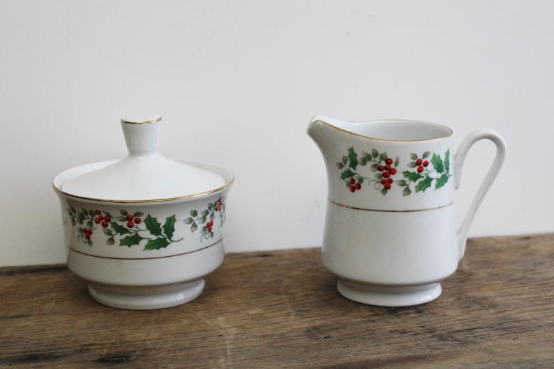 photo of Christmas Charm holly border Gibson china vintage cream & sugar set #1