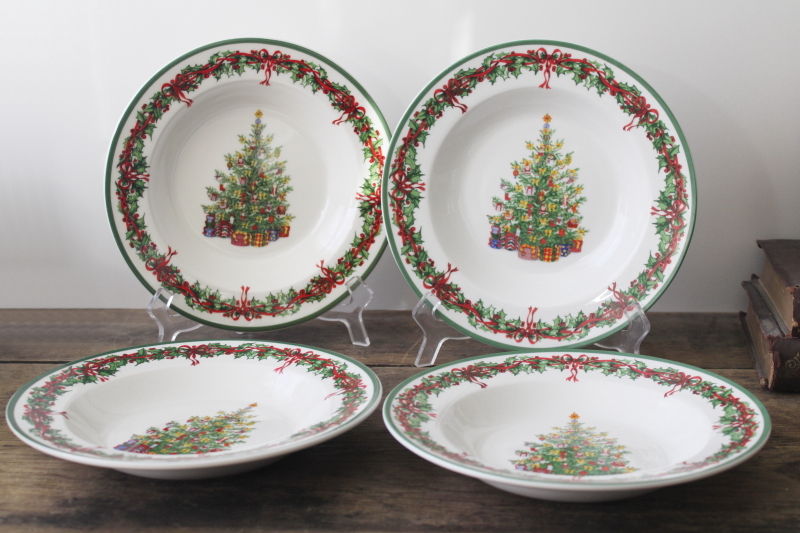 photo of Christmas Christopher Radko Holiday Celebrations tree pattern china soup or pasta bowls set #1