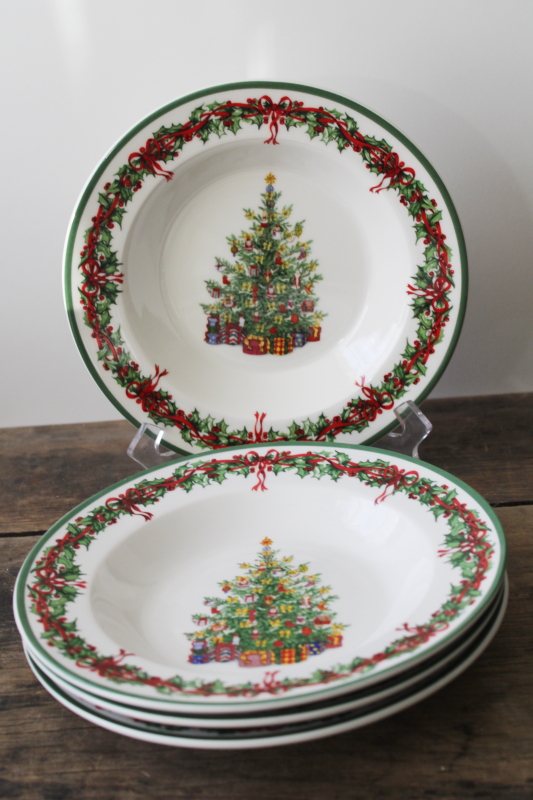 photo of Christmas Christopher Radko Holiday Celebrations tree pattern china soup or pasta bowls set #4