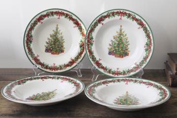 catalog photo of Christmas Christopher Radko Holiday Celebrations tree pattern china soup or pasta bowls set