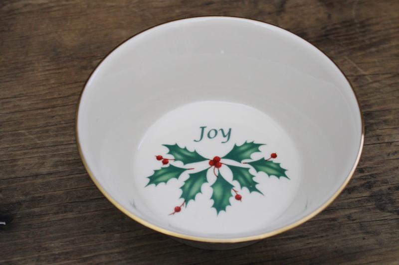 photo of Christmas Holiday Joy Lenox china bowl or candy dish, green & red holly #1